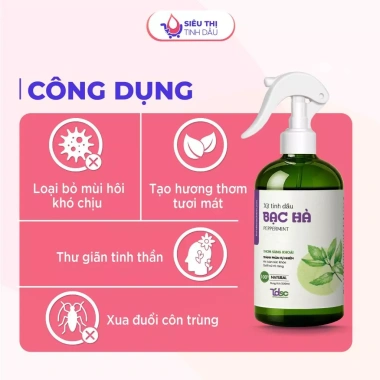 Xịt phòng thơm tinh dầu bạc hà TINHDAUSACHANH 100ml/500ml - Xua đuổi côn trùng, khử mùi, chống say xe, giảm giá 40.000₫ 3