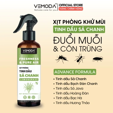 Xịt phòng tinh dầu Sả Chanh Bạc Hà Quế VEMODA – Thơm phòng, xua muỗi, khử mùi, 42.000₫