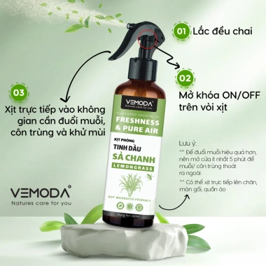 Xịt phòng tinh dầu Sả Chanh Bạc Hà Quế VEMODA – Thơm phòng, xua muỗi, khử mùi, 42.000₫