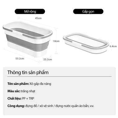 Xô Chậu Gấp Gọn Silicon 15L - Lau Nhà, Giặt Đồ, Tay Cầm, Bánh Xe, 75.000 VND 8