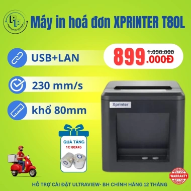 XPRINTER T80L Máy in chốt đơn livestream, in hoá đơn nhiệt 80mm, cắt giấy tự động