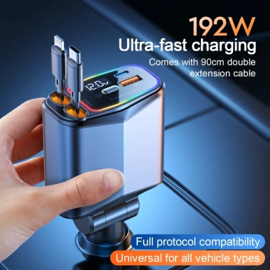 Yashinoo Cáp sạc xe hơi 120W 4 trong 1 - Sạc nhanh cho mọi điện thoại, giao nhanh