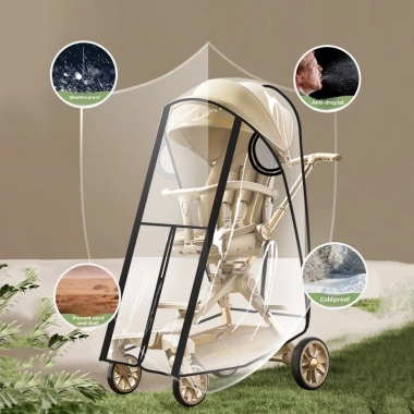 ZENITTHGEM Vỏ mưa trong suốt xe đẩy em bé - phụ kiện chống gió, chống nước, phù hợp du lịch Pram