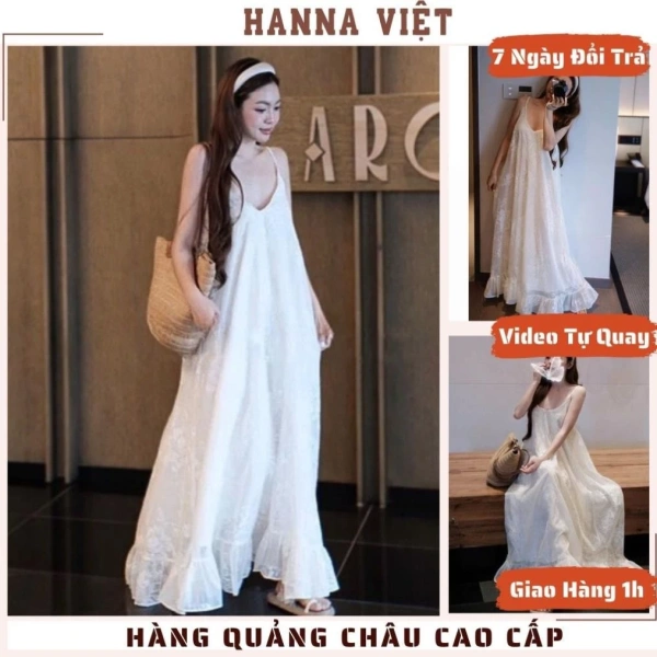 Chiếc đầm maxi hai dây thêu hoa khiến buổi tiệc bất ngờ hơn dự đoán