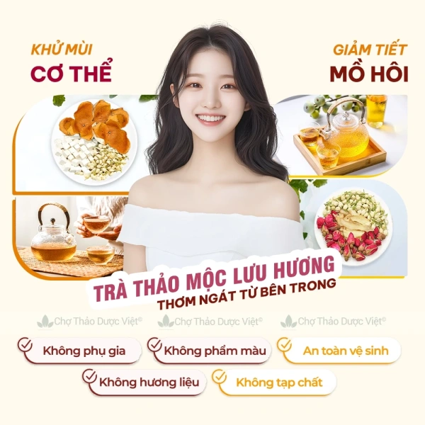 Trà thảo mộc lưu hương là một sản phẩm được pha trộn sẵn, bao gồm các nguyên liệu chính như bạch linh, trần bì, hoa hồng và hoa nhài. (Ảnh 3) Trà thảo mộc lưu hương là một sản phẩm được pha trộn sẵn, bao gồm các nguyên liệu chính như bạch linh, trần bì, hoa hồng và hoa nhài. (Ảnh 3)