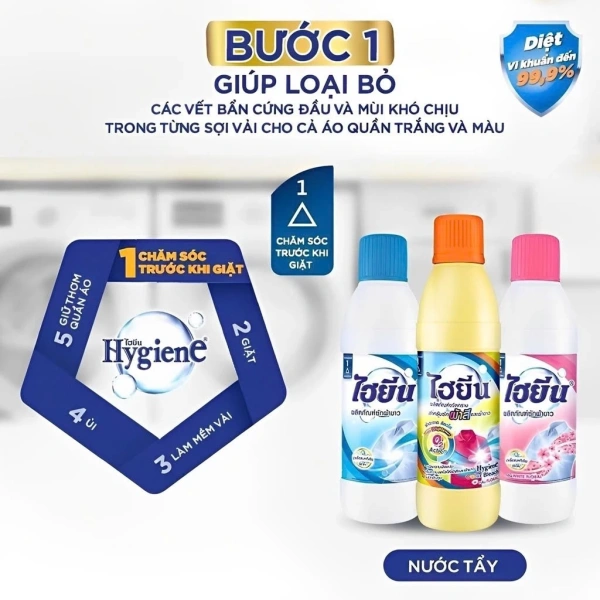 Một trong những sản phẩm đáp ứng được hầu hết các tiêu chí trên chính là Nước Tẩy Quần Áo Trắng Hygiene Thái Lan 250ml. (Ảnh 3)