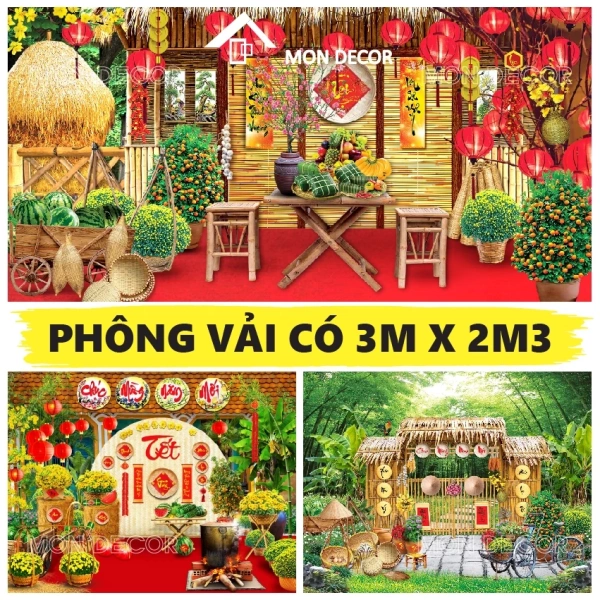 Ánh sáng chói của phông nền Tết 3D khiến không gian bữa tiệc mất đi cảm giác ấm áp - Ảnh 1