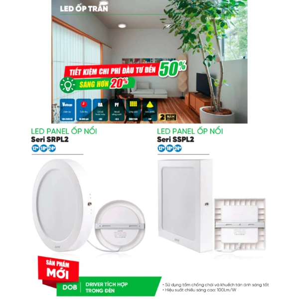 Nhiều dòng đèn LED panel, trong đó có SRPL2, hỗ trợ kết nối với các hệ thống chiếu sáng thông minh thông qua chuẩn DMX hoặc Wi‑Fi (khi mua phiên bản có chức năng này). (Ảnh 5) Nhiều dòng đèn LED panel, trong đó có SRPL2, hỗ trợ kết nối với các hệ thống chiếu sáng thông minh thông qua chuẩn DMX hoặc Wi‑Fi (khi mua phiên bản có chức năng này). (Ảnh 5)
