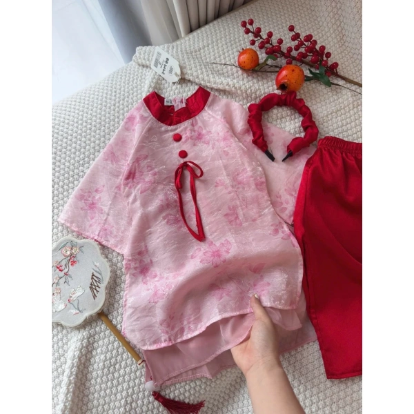 Áo dài 2 lớp hồng hoa cho bé gái: Khi vẻ xinh trong dịp Tết lại gặp rắc rối khi di chuyển và chụp ảnh. - Ảnh 5
