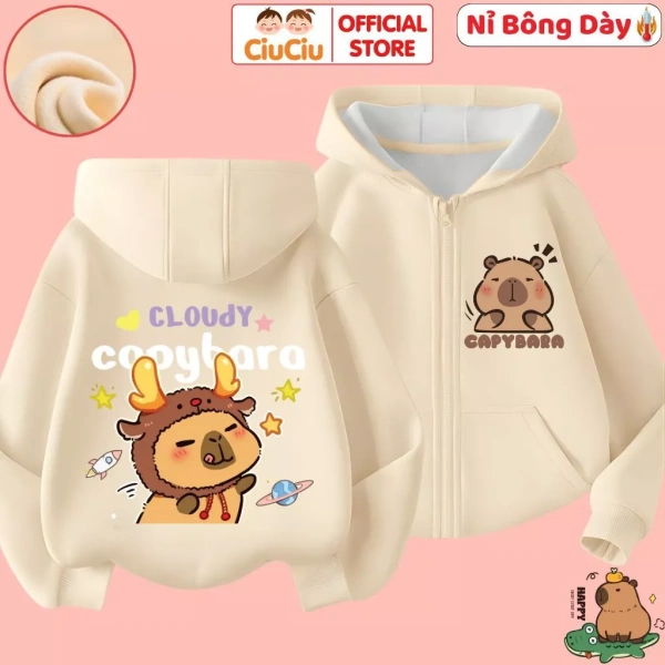 Thương hiệu CiuCiu đưa ra mẫu Áo Khoác Nỉ Bông Cho Bé Trai Bé Gái Hình Capybara với mức giá khoảng 214.000 VND (sau khi giảm). (Ảnh 4) Thương hiệu CiuCiu đưa ra mẫu Áo Khoác Nỉ Bông Cho Bé Trai Bé Gái Hình Capybara với mức giá khoảng 214.000 VND (sau khi giảm). (Ảnh 4)