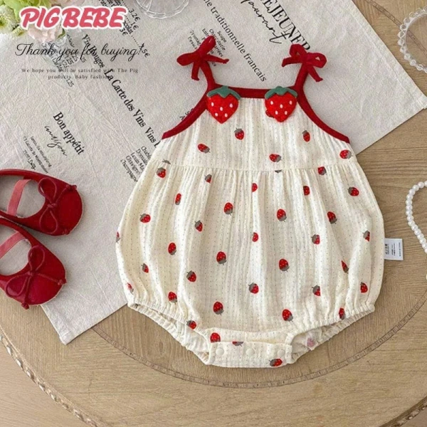 Áo liền quần in hình dâu tây và chất đũi mát cho bé sơ sinh: chi tiết nhỏ khiến việc thay đồ khó khăn hơn bạn nghĩ - Ảnh 1