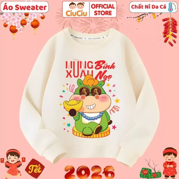 Trong số những sản phẩm đáp ứng đầy đủ các tiêu chí trên, Áo Tết Cho Bé Mừng Xuân Bính Ngọ 2026 CIUCIU KID là một ví dụ tiêu biểu. (Ảnh 5)