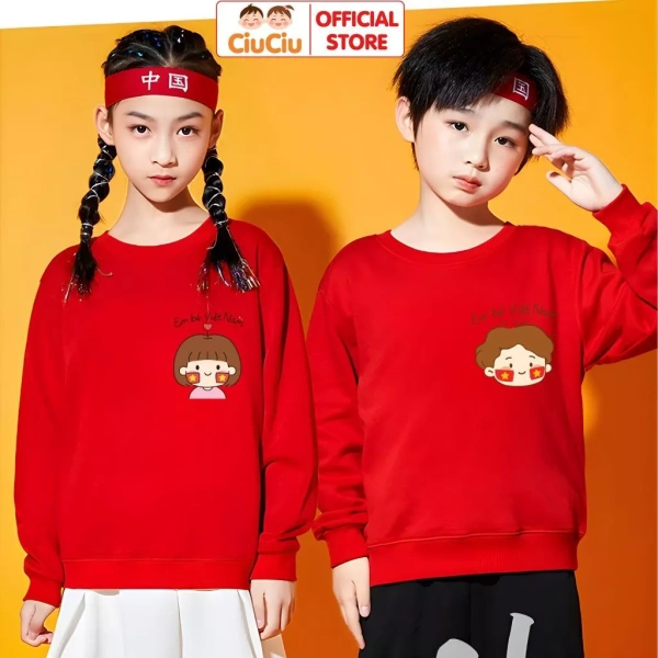 CIUCIU KID cung cấp áo sweater nỉ từ size 100 (9‑13 kg) tới size 150 (28‑34 kg), phù hợp với các bé từ 2‑12 tuổi. (Ảnh 4)