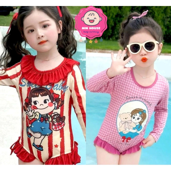 Bikini bé gái có tay dài: Khi họa tiết đáng yêu lại ẩn chứa những bất tiện cho ngày chơi bơi - Ảnh 1