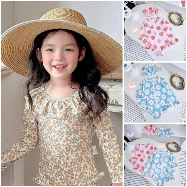 Bikini tay dài họa tiết hoa cho bé gái: Khi muốn bé trông đáng yêu lại gặp khó khăn khi thay đồ ở bờ biển - Ảnh 1