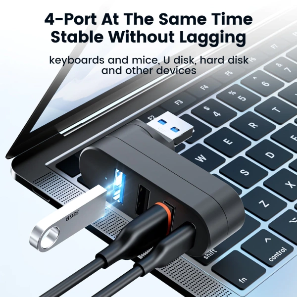 Giờ 9:00 – Bạn bắt đầu ngày mới, cắm hub Elough vào cổng USB‑C của laptop, xoay hub 180° sao cho cổng USB 3.0 hướng về phía trái, ghép ổ cứng SSD và đồng thời kết nối bàn phím và chuột qua các cổng USB 2.0. (Ảnh 5) Giờ 9:00 – Bạn bắt đầu ngày mới, cắm hub Elough vào cổng USB‑C của laptop, xoay hub 180° sao cho cổng USB 3.0 hướng về phía trái, ghép ổ cứng SSD và đồng thời kết nối bàn phím và chuột qua các cổng USB 2.0. (Ảnh 5)