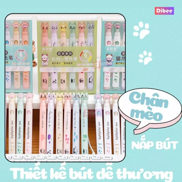 Trong dòng sản phẩm hiện nay, Bút highlight chân mèo màu pastel DiBee set 6 bút nhớ màu pastel thân tròn thiết kế hình mèo dễ thương B96 đã thu hút sự chú ý của nhiều học sinh và người yêu văn phòng phẩm nhờ thiết kế độc đáo và chất lượng ổn định. (Ảnh 4)