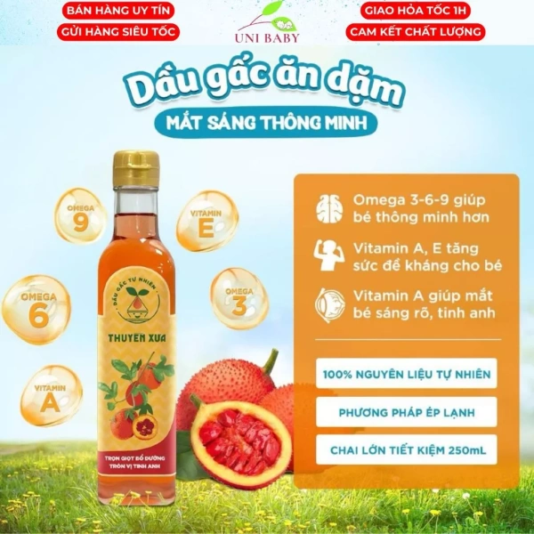 Dầu gấc tự nhiên trong bữa ăn dặm không làm bé mắt sáng ngay lập tức, mà chỉ cho thấy lợi ích dần dần theo thời gian. - Ảnh 1