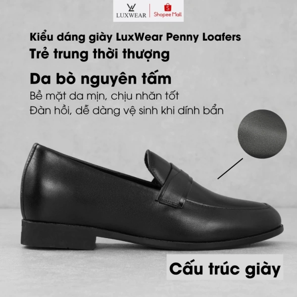 Với mẫu LuxWear Penny Loafers GD52, độ dày của đế được thiết kế tăng khoảng 2-3 cm, giúp người mang “tăng chiều cao” mà không làm thay đổi cân bằng hoặc cảm giác đi. (Ảnh 2) Với mẫu LuxWear Penny Loafers GD52, độ dày của đế được thiết kế tăng khoảng 2-3 cm, giúp người mang “tăng chiều cao” mà không làm thay đổi cân bằng hoặc cảm giác đi. (Ảnh 2)