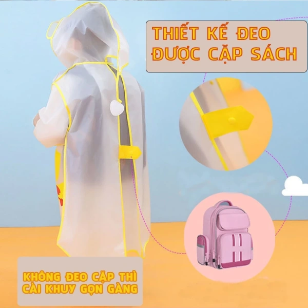Một mẫu áo mưa đáp ứng khá tốt các tiêu chí trên là Áo mưa trẻ em cao cấp có mũ, màu sắc dễ thương, chất liệu EVA an toàn cho bé 2025. (Ảnh 5)
