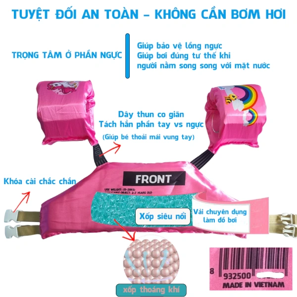 Phân tích các mẫu phao phổ biến, chúng ta nhận thấy thiết kế có tay và khung thẳng đứng giúp ổn định vị trí ngồi của bé, giảm thiểu nguy cơ lật. (Ảnh 2)