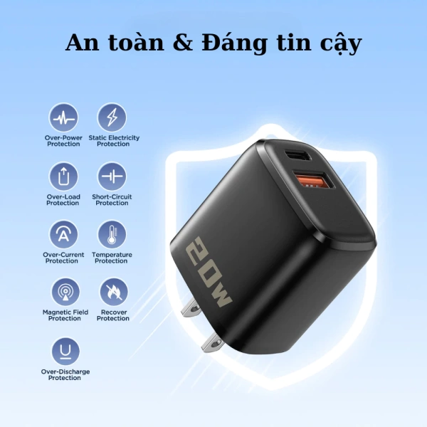 Bộ sạc nhanh PD 20W từ Gloryly Tech Store hứa hẹn cung cấp công suất ổn định cho cả cổng Type‑C và USB‑A. (Ảnh 4)