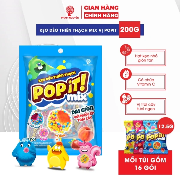 Khi nhìn vào bao bì Popit, hình ảnh các quả dâu, đào, và việt quất được in màu tươi sáng, kèm theo cụm từ “Nước ép trái cây thật” và “Bổ sung vitamin C”. (Ảnh 2) Khi nhìn vào bao bì Popit, hình ảnh các quả dâu, đào, và việt quất được in màu tươi sáng, kèm theo cụm từ “Nước ép trái cây thật” và “Bổ sung vitamin C”. (Ảnh 2)