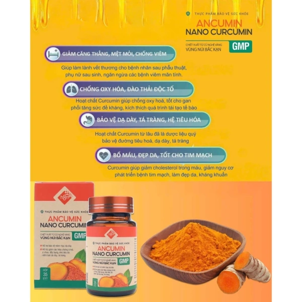 Ancumin Nano Curcumin, với nguồn nguyên liệu từ nghệ nếp vàng Bắc Kạn và công nghệ nano hiện đại, đã thu hút sự quan tâm nhờ kích thước hạt 20nm và độ tinh khiết đạt 95‑98%. (Ảnh 4) Ancumin Nano Curcumin, với nguồn nguyên liệu từ nghệ nếp vàng Bắc Kạn và công nghệ nano hiện đại, đã thu hút sự quan tâm nhờ kích thước hạt 20nm và độ tinh khiết đạt 95‑98%. (Ảnh 4)