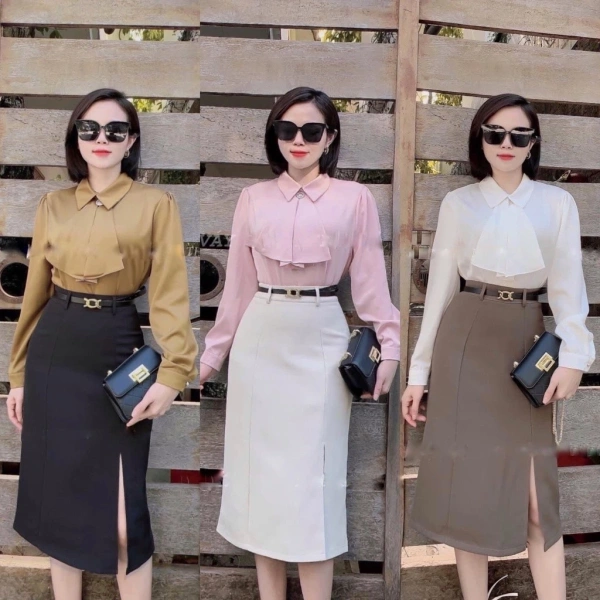 Áo sơ mi công sở bằng lụa cổ đức xếp ly bất ngờ làm gián đoạn buổi họp dài