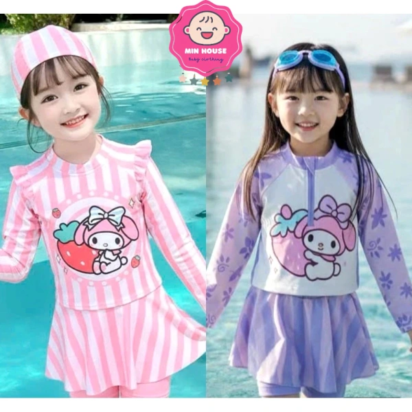 Áo tay dài trong bikini 2 mảnh cho bé gái trông duyên dáng, nhưng khi bơi lâu lại khiến da bị khô và di chuyển khó khăn