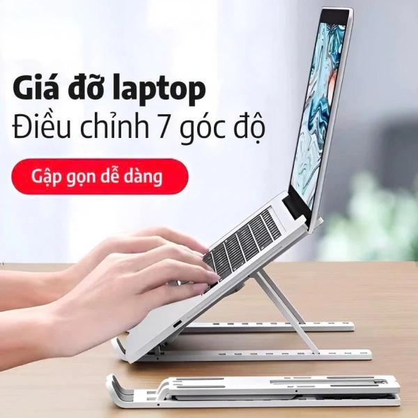 Cách một chiếc đế laptop điều chỉnh độ cao và gập gọn giảm mỏi cổ, tăng hiệu suất làm việc ở nhà.
