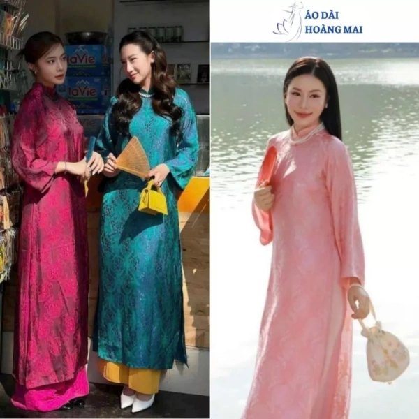 Cảm xúc bất ngờ khi áo dài suông gấm thọ gặp gió lạnh trong ngày Tết