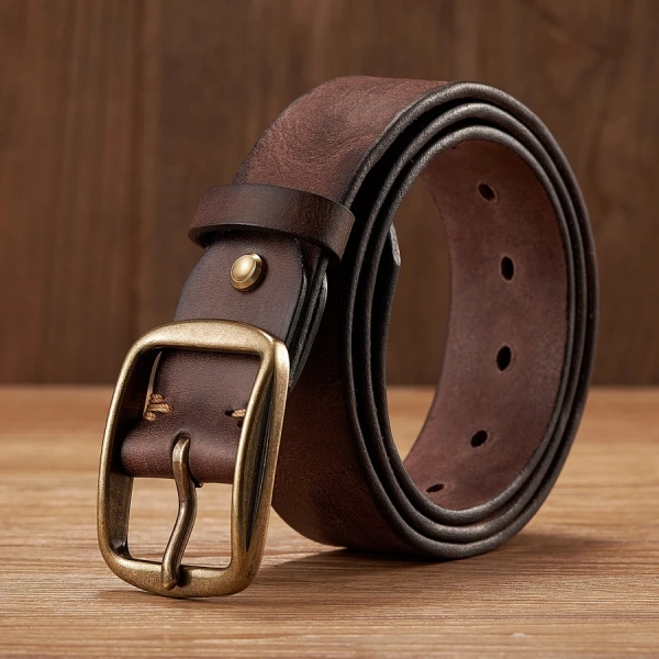 Chiều rộng 3,8 cm của thắt lưng da bò nam thực sự quyết định độ sang trọng khi phối cùng quần jean retro.