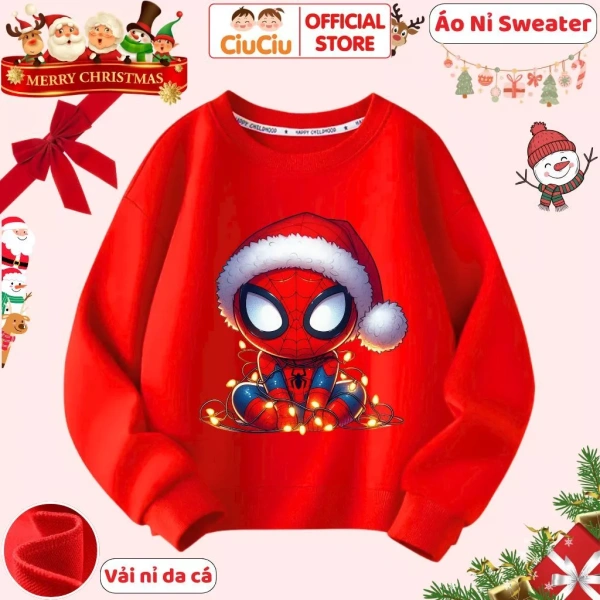 Chọn áo nỉ dài tay cho bé vào dịp Giáng Sinh: niềm hân hoan bùng lên, nhưng đường viền tay áo dễ gây trượt tay bé.