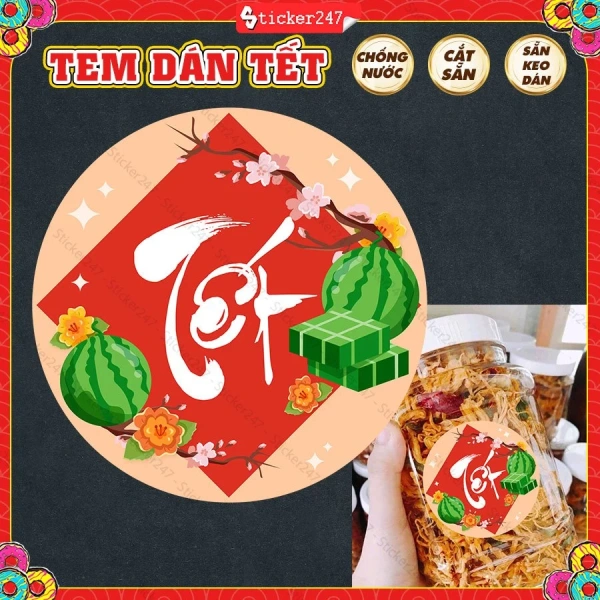 Độ bám và khả năng chịu nước của hình dán Tết quyết định bánh chưng và dưa hấu vẫn rạng rỡ suốt cả tuần lễ