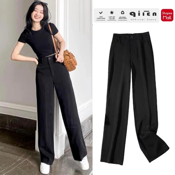 Khi mong quần ống suông cạp cao mang lại dáng thẳng và thoải mái, độ co giãn của vải Hàn Quốc mới là yếu tố quyết định