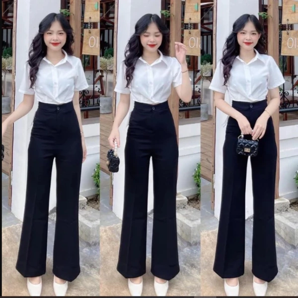 Ống loe và nút cài trên quần công sở đen: tại sao chỉ một chi tiết lại làm thay đổi dáng suốt cả ngày