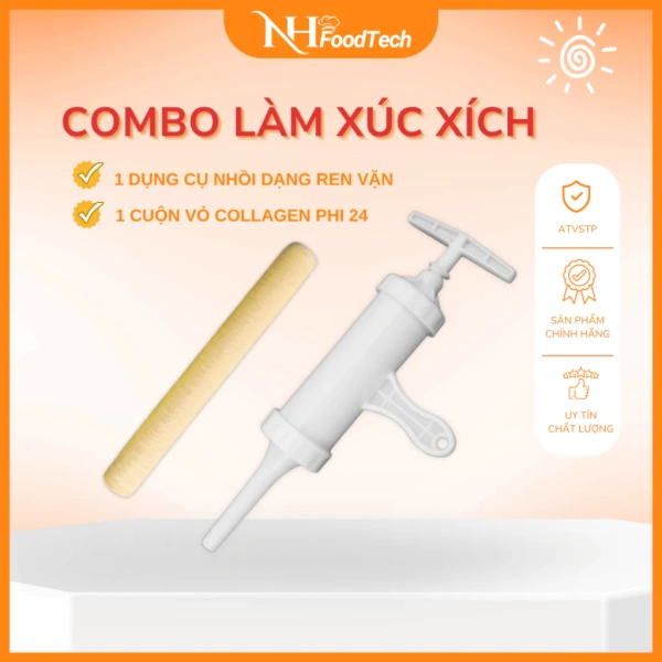 Thời gian chế biến 4 kg xúc xích thực tế giảm đáng kể khi dùng dụng cụ nhồi và vỏ collagen