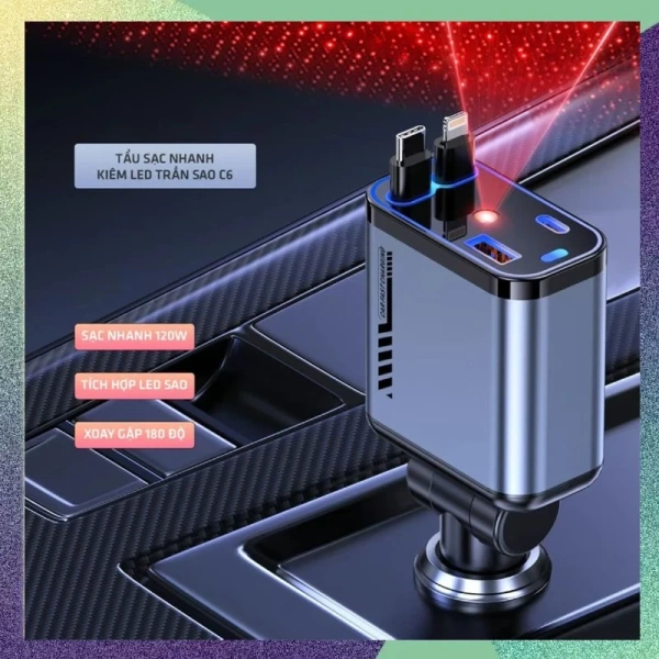 Ánh sáng LED và cổng USB‑C trên bộ sạc ô tô 120W 4‑in‑1 thay đổi cách cảm nhận đêm đường. - Ảnh 1