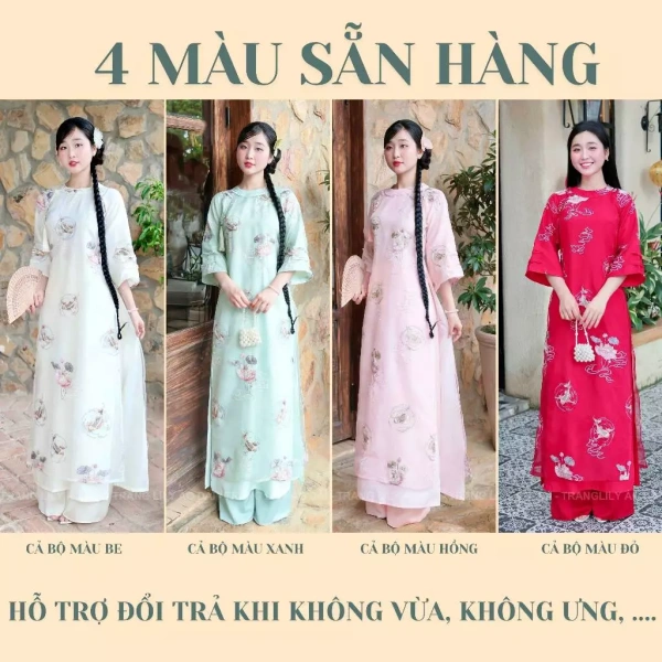 Áo dài cách tân 4 tà thêu: Khi cổ mí tròn mang lại sự thoải mái bất ngờ suốt ngày Tết - Ảnh 2