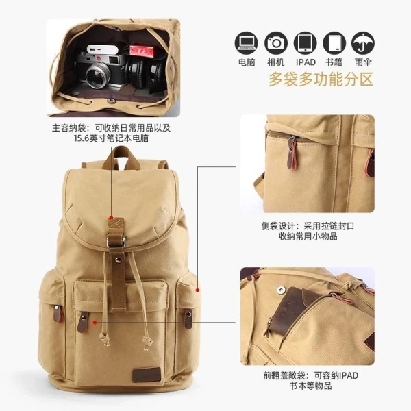 Chiếc ba lô Retro Canvas được thiết kế với độ rộng lớn, cho phép bạn không chỉ đặt laptop 15 inch một cách an toàn mà còn có không gian riêng cho áo khoác, sách vở và phụ kiện leo núi. (Ảnh 5)
