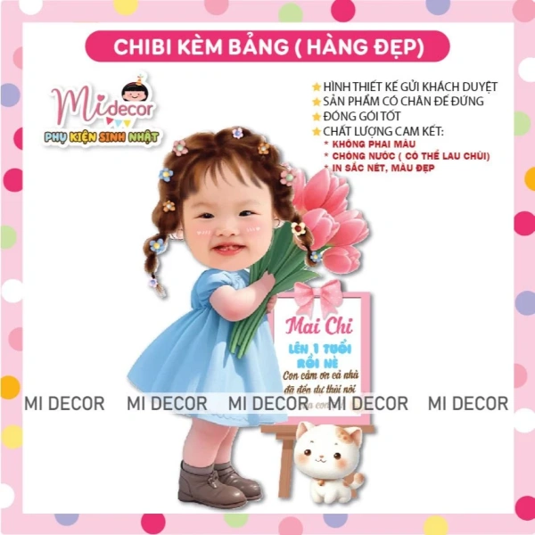 Một giải pháp đang được ưa chuộng hiện nay là chibi kèm bảng thông tin trang trí thôi nôi, sinh nhật bé trai bé gái. (Ảnh 4)