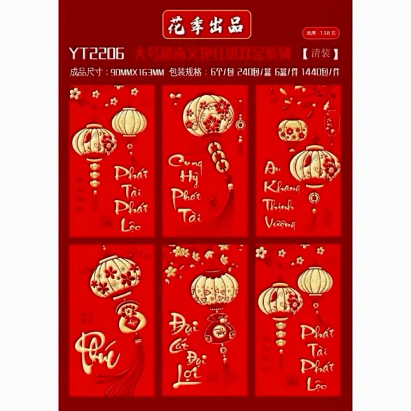 Kích thước tiêu chuẩn 9 × 16 cm được các nhà sản xuất bao lì xì nhúng vào thiết kế để “đón vừa” tờ 500.000 đồng, nhưng thực tế sử dụng còn phụ thuộc vào một số yếu tố khác. (Ảnh 3) Kích thước tiêu chuẩn 9 × 16 cm được các nhà sản xuất bao lì xì nhúng vào thiết kế để “đón vừa” tờ 500.000 đồng, nhưng thực tế sử dụng còn phụ thuộc vào một số yếu tố khác. (Ảnh 3)