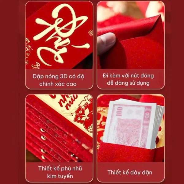 Nút đóng là một chi tiết không thể thiếu trong các mẫu bao lì xì hiện đại. (Ảnh 2) Nút đóng là một chi tiết không thể thiếu trong các mẫu bao lì xì hiện đại. (Ảnh 2)