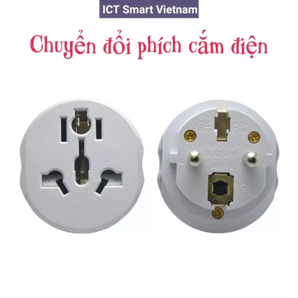 Sản phẩm này được thiết kế để chuyển đổi hầu hết các loại phích cắm 2 chân và 3 chân sang chuẩn 2 chân của 153 quốc gia, phù hợp tiêu chuẩn EU. (Ảnh 5) Sản phẩm này được thiết kế để chuyển đổi hầu hết các loại phích cắm 2 chân và 3 chân sang chuẩn 2 chân của 153 quốc gia, phù hợp tiêu chuẩn EU. (Ảnh 5)