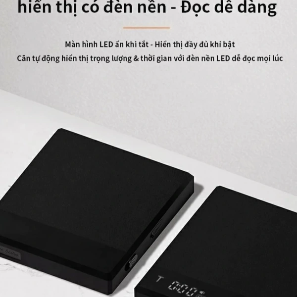 Nhờ vào phạm vi cân 0.1g‑2kg và tính năng tự động tắt khi không dùng, cân này không chỉ dành cho barista mà còn phù hợp cho gia đình, phòng thí nghiệm thực phẩm, hoặc những người yêu thích công nghệ nhà bếp. (Ảnh 5)