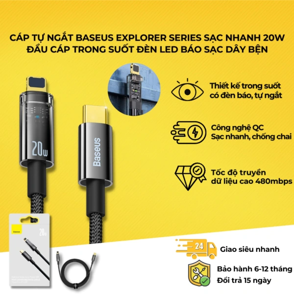 Cáp sạc nhanh 20W tự ngắt thực sự giảm rủi ro quên sạc qua đêm và tiết kiệm năng lượng. - Ảnh 1 Cáp sạc nhanh 20W tự ngắt thực sự giảm rủi ro quên sạc qua đêm và tiết kiệm năng lượng. - Ảnh 1