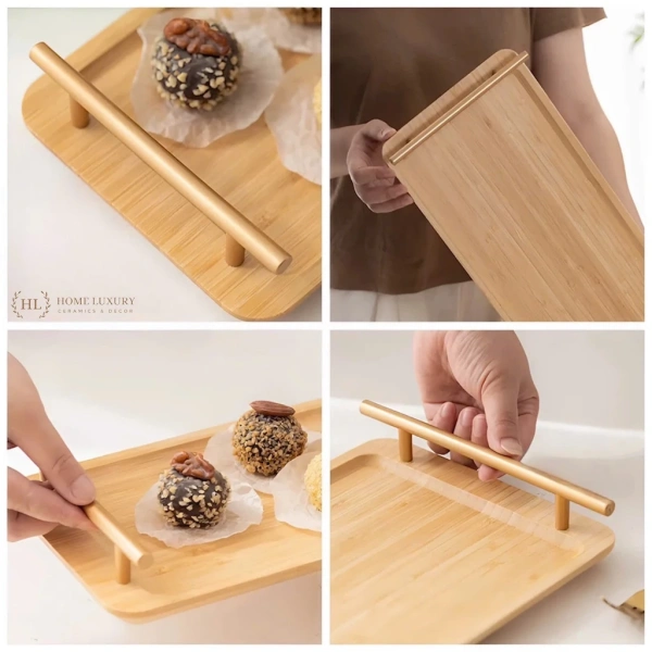 Vì tay cầm thường nằm ở hai bên, bạn hãy ưu tiên đặt các món ăn “cực nhẹ” – ví dụ bánh quy, hạt dẻ – ở vị trí gần trung tâm khay, tránh chúng rơi dọc đường tới tay cầm. (Ảnh 5) Vì tay cầm thường nằm ở hai bên, bạn hãy ưu tiên đặt các món ăn “cực nhẹ” – ví dụ bánh quy, hạt dẻ – ở vị trí gần trung tâm khay, tránh chúng rơi dọc đường tới tay cầm. (Ảnh 5)
