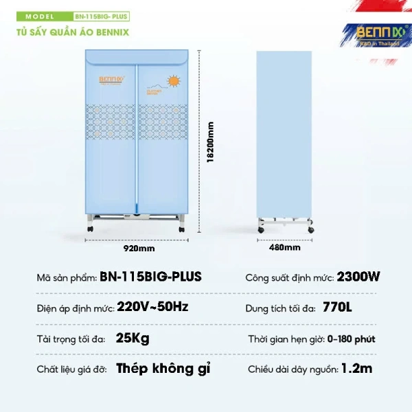 Trong khi những mẫu tủ sấy “mini” chỉ có khối lượng tối đa dưới 10 kg và chiều cao dưới 130 cm, Bennix BN-115BIG mang lại sức chứa gấp đôi, đồng thời thiết kế khung inox cao hơn, chắc chắn hơn. (Ảnh 2) Trong khi những mẫu tủ sấy “mini” chỉ có khối lượng tối đa dưới 10 kg và chiều cao dưới 130 cm, Bennix BN-115BIG mang lại sức chứa gấp đôi, đồng thời thiết kế khung inox cao hơn, chắc chắn hơn. (Ảnh 2)