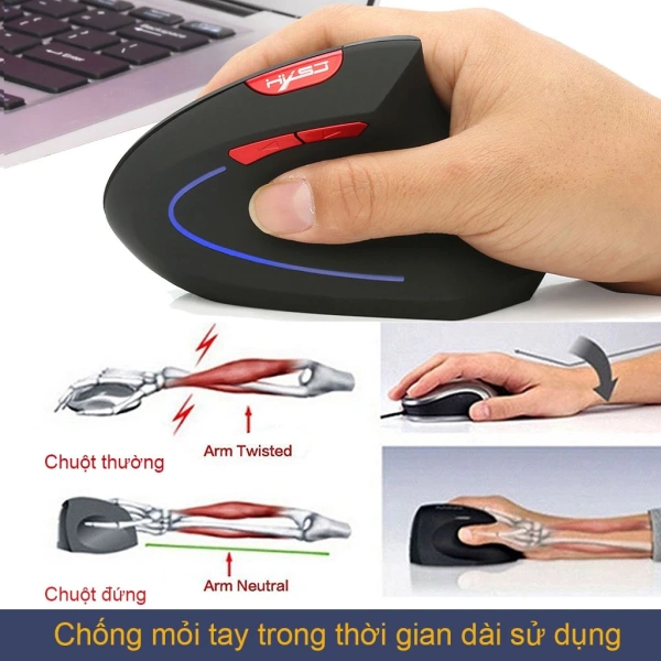 Chuột công thái học đứng, còn gọi là “vertical mouse”, được thiết kế sao cho người dùng cầm chuột theo tư thế tự nhiên hơn – như khi nắm một bút. (Ảnh 3)